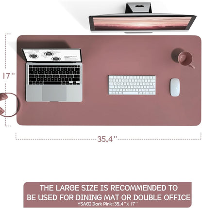 Non-Slip Leather Desk Pad L Size, Waterproof Laptop Computer Desk Keyboard Mat, Table Protector Blotter Mat, Large Mouse Pad for Office/Work/Home/Decor(Dark Pink, 35.4" X 17")