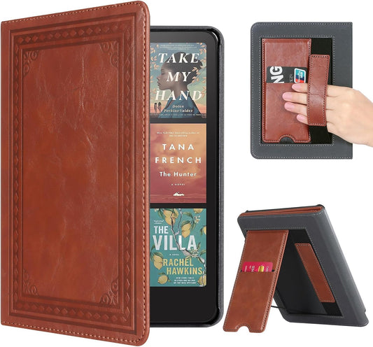 Case with Stand for Kindle Paperwhite 12Th Gen 2024 Released (7") & Kindle Colorsoft Signature Edition - Durable PU Leather Cover with Auto Sleep Wake, Card Slot, Hand Strap Feature, Vintage