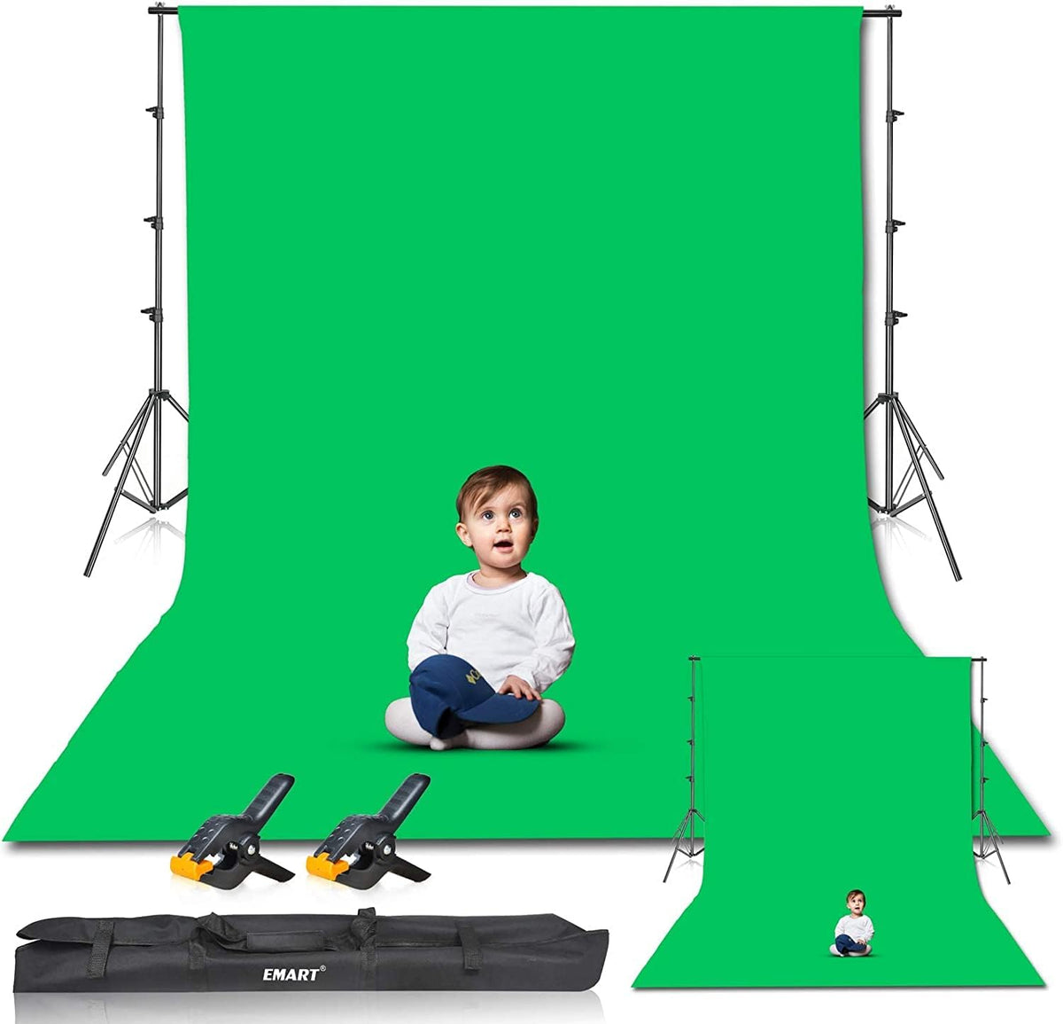 8.5 X 10Ft Green Screen Backdrop Kit with Tripod Stand, Photography Background Support System with 10 X12Ft 100% Cotton Muslin Chromakey Backdrop for Photo Studio, Video Shooting, Live Streaming