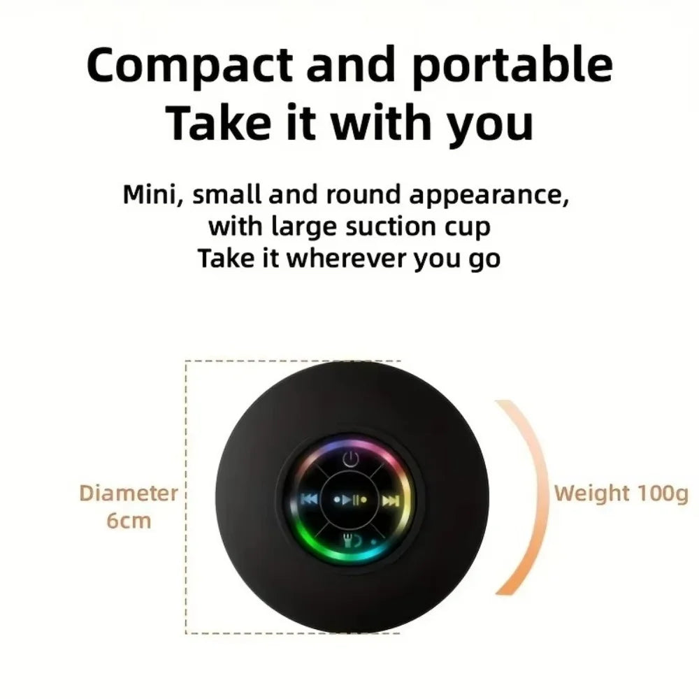 AquaBeat Mini: Waterproof LED Bluetooth Speaker with Powerful Sound & Suction Cup Mount